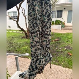 Novelty Money Print Pants - Green & Cream